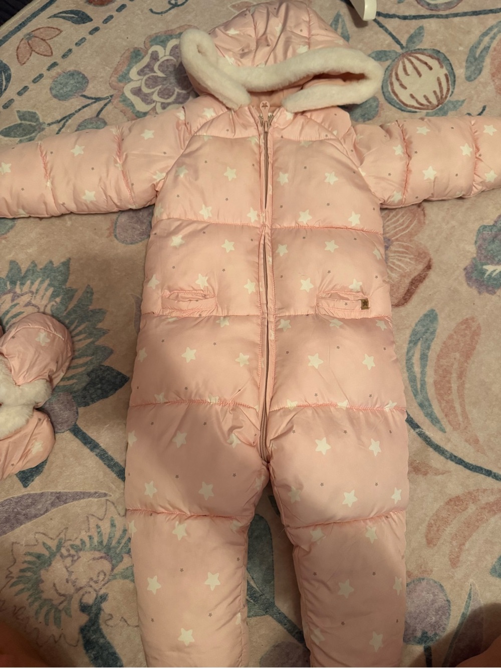 Mayoral Pink Star-Print Infant Snowsuit with Faux-Fur Hood